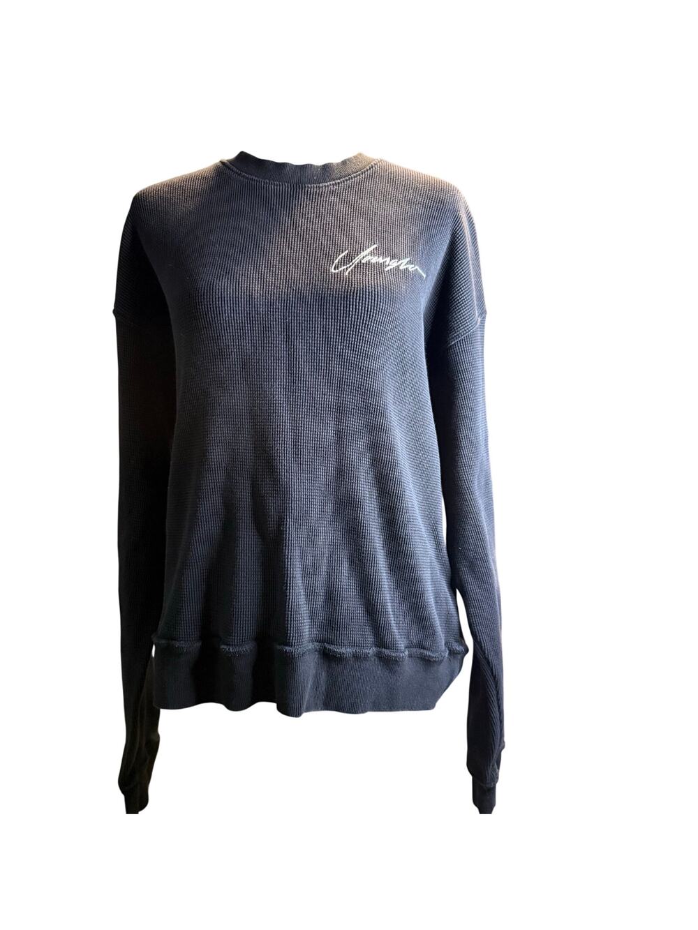 YoungLA Black Waffle Knit Thermal Long Sleeve Sweater, Size Medium